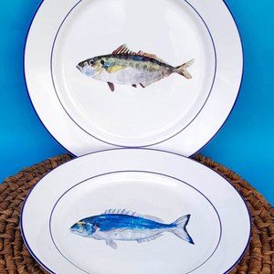 LAST CALL!  MAKE AN OFFER!  Two (2) - Williams-Sonoma 2008 Fish Dinner Plates